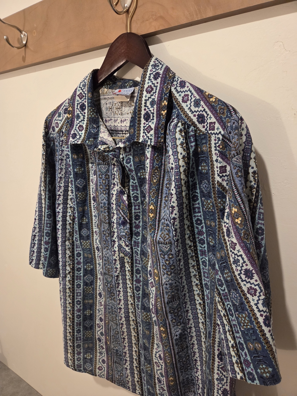 Vintage David Peet Geometric Stripe Short Sleeve Button Blouse - Picture 5 of 6